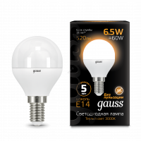 Лампа светодиодная LED 6.5вт 230в Е14 теплый мат.шар Gauss