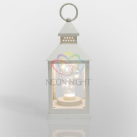 Декоративный фонарь со свечкой, белый корпус, размер 10.5х10.5х24 см, цвет теплый белый