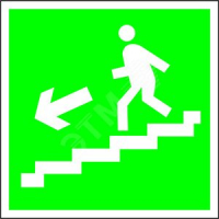 Наклейка Направление к эвакуационному выходу по лестнице вниз(лев.)