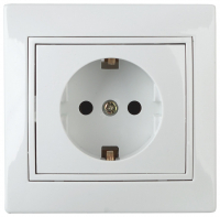 Розетка 2P+E Schuko со шторками, 16А-250В, СУ, Al+Cu, Plano, белый, 1А-206-01