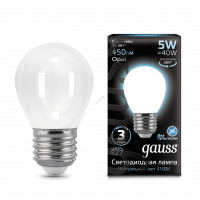 Лампа светодиодная LED 5Вт 230в,E27 Filament OPAL белый,шар Gauss