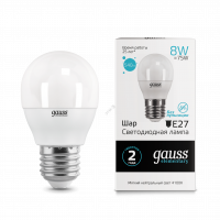 Лампа светодиодная LED 8вт 230в, Е27, белый, шар Gauss Elementary