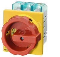 Переключатель главный аварийный 3п IU=32 P/AC-23A AT 400V=11.5KW 4 отверстия поворотный красный/желт