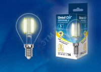 Лампа светодиодная LED 5вт 200-250В шар диммируемый 450Лм Е14 3000К Uniel Air филамент