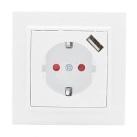 Розетка 1-местная СП с/з Минск 16А белая с защитными шторками с USB