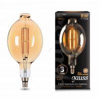 Лампа светодиодная LED 8Вт Е27 2400К 780Лм Vintage Filament BT180 180*360mm Golden Gauss