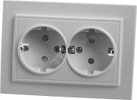 PST16-9014-01 Розетка 2-местная с/з, 220В, 16А с защитной шторкой, серия Эрна, белая