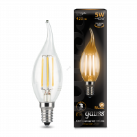 Лампа светодиодная LED 5вт 230в Е14 2700K прозрачная свеча на ветру FILAMENT