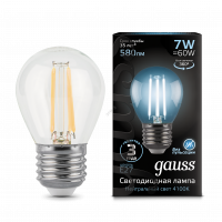 Лампа светодиодная LED 7Вт 230в, E27 Filament белый шар Gauss