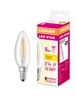 Лампа светодиодная LED 5Вт Е14 STAR ClassicB (замена 60Вт),теплый белый свет, прозрачная колба Osram