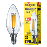Лампа светодиодная LED 4вт E14 теплый свеча FILAMENT