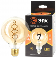 Лампа светодиодная филаментная F-LED G95-7W-824-E27 spiral gold (филамент, шар спир зол, 7Вт, тепл, 