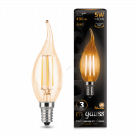 Лампа светодиодная LED 5вт, 230в, Е14, FILAMENT, теплый, свеча на ветру Gauss