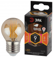 Лампа светодиодная F-LED P45-9W-827-E27 gold  (филамент, шар золот, 9Вт, тепл, E27) (10/100/3600) ЭР