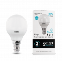 Лампа светодиодная LED 8вт 230в,Е14,белый, шар Gauss Elementary
