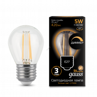 Лампа светодиодная LED 5Вт 230в, E27 Filament теплый, dim шар Gauss