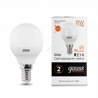 Лампа светодиодная LED 8вт 230в, Е14, теплый, шар Gauss Elementary
