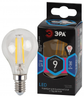 Лампа светодиодная F-LED P45-9w-840-E14  (филамент, шар, 9Вт, нейтр, E14) (10/100/4000) ЭРА