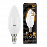 Лампа светодиодная LED 7вт, 230в, Е14, теплый, step dim, свеча Gauss