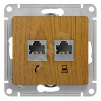 Розетка Glossa двойная компьютерная RJ45 + RJ45 кат.5E механизм дуб
