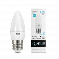 Лампа светодиодная LED 6вт 230в Е27 белый мат.свеча Gauss