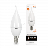Лампа светодиодная LED 6вт 230в, Е14, теплый, свеча на ветру Gauss Elementary