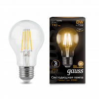 Лампа светодиодная LED 8вт,230в,E27,FILAMENT,теплый Gauss