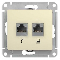 Розетка Glossa двойная компьютерная RJ45 + RJ45 кат.5E механизм бежевый