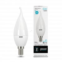 Лампа светодиодная LED 6вт 230в, Е14, белый, свеча на ветру Gauss Elementary