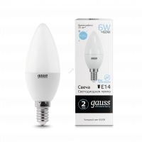 Лампа светодиодная LED 6вт 230в, Е14, дневной, свеча Gauss Elementary