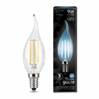 Лампа светодиодная LED 9Вт E14 Filament,свеча на ветру,белый Gauss