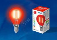 Лампа светодиодная декоративная цветная LED 5вт 200-250В шар 350Лм Е14 КРАСНЫЙ Uniel Air color