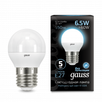 Лампа светодиодная LED 6.5вт 230в Е27 белый мат.шар Gauss