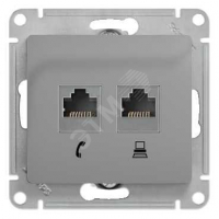Розетка Glossa двойная компьютерная RJ45 + RJ45 кат.5E механизм алюминий