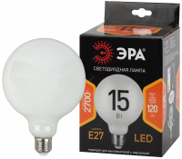Лампа светодиодная F-LED G125-15w-827-E27 OPAL  (филамент, шар опал, 15Вт, тепл, E27) (20/240) ЭРА
