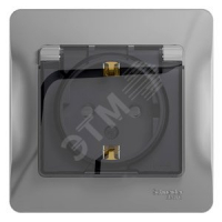 GLOSSA Розетка с заземлением со шторками с крышкой алюминий  в сборе IP44