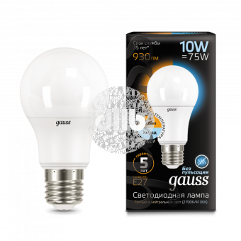 Лампа светодиодная LED 10вт 230в, A60, Е27,2700K/4100K Gauss