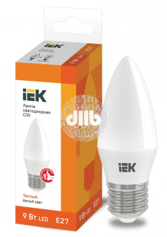 Лампа светодиодная LED 9вт Е27 тепло-белый матовая свеча ECO