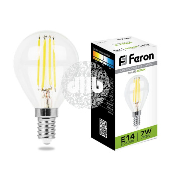 Лампа светодиодная LED 7вт Е14 белый шар FILAMENT