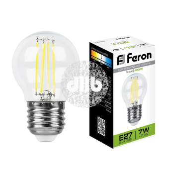 Лампа светодиодная LED 7вт Е27 белый шар FILAMENT
