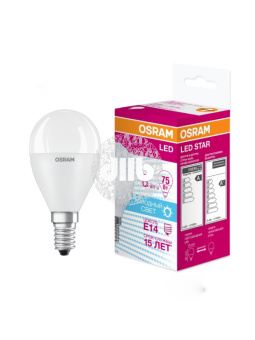 Лампа светодиодная LED 8Вт E14 CLP75 белый, матов.шар OSRAM