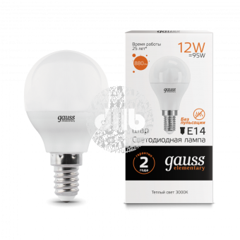Лампа светодиодная LED 12Вт 880lm E14 3000K Elementary Шар Gauss
