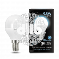 Лампа светодиодная LED 9.5Вт E14 шар,белый Gauss
