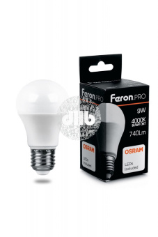Лампа светодиодная LED 9вт Е27 белый Feron.PRO OSRAM
