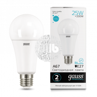 Лампа светодиодная LED 25вт 230в, Е27, белый, A67 Gauss Elementary