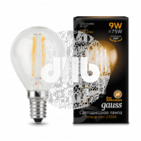 Лампа светодиодная LED 9Вт E14 Filament шар, теплый Gauss