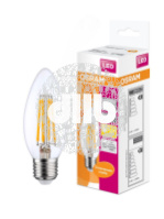 Лампа светодиодная LED 5Вт E27 CLB60 тепло-бел, Filament прозр.свеча OSRAM