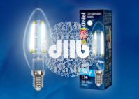 Лампа светодиодная LED 6вт 200-250В свеча прозрачное 500Лм Е14 4000К Uniel Sky филамент