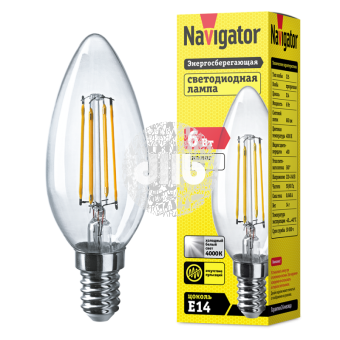 Лампа светодиодная LED 6вт Е14 белый свеча FILAMENT
