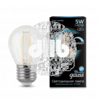 Лампа светодиодная LED 5Вт 230в, E27 Filament белый, dim шар Gauss